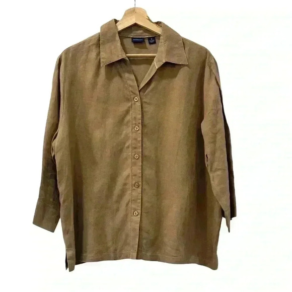 Westbound Womens Brown Button Up Blouse Size 18 100% Linen - Picture 1 of 4